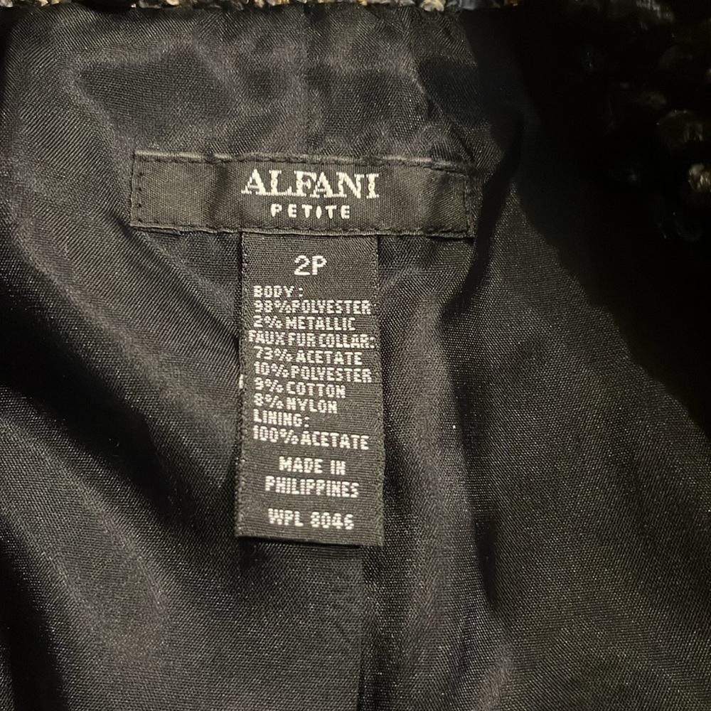 NWT ALFANI tweed blazer jacket with belt, size 2P - Picture 2 of 8
